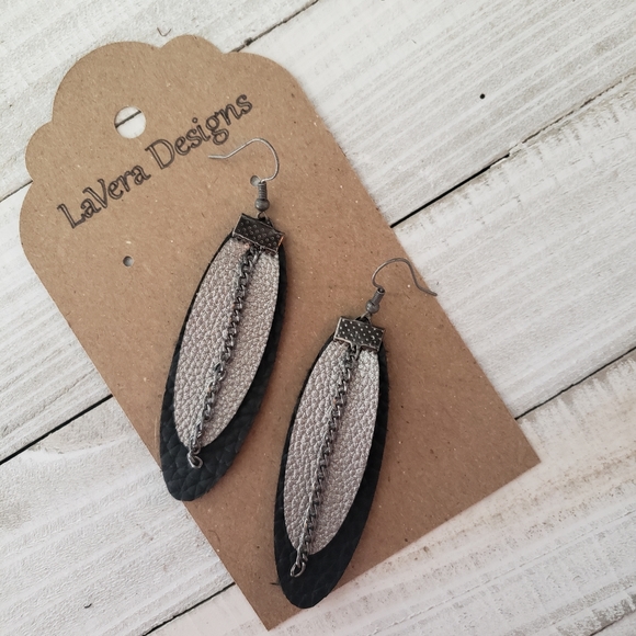 Genuine and Faux Leather Earrings - Picture 1 of 2